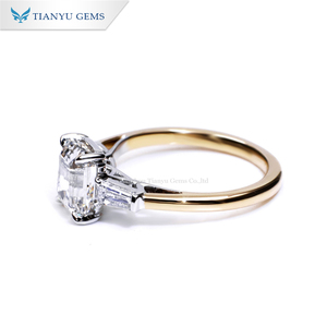 אבני טיאניו 7 x9 מ "מ אמרלד חתוך moissanite <span class=keywords><strong>3</strong></span> נשים טבעת 18k 14k 10k לבן & צהוב 2 טון אירוסין טבעות נישואין בהתאמה אישית טבעות נישואין - Product Image 3