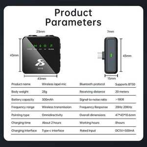Microphone cravate sans fil SX10 pour ordinateur de bureau avec suppression du bruit, batterie de 16 heures, enregistrement audio/vidéo pour iPhone et Android - Product Image 6