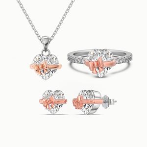 Heart Cut Zircon Jewelry <b>Set</b> 925 <b>Silver</b> Rhodium Plated <b>Necklace</b> Ring <b>Earrings</b> Women Romantic Engagement Party Style - Product Image 1