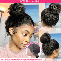 Sangle Invisible 360 Full HD Dentelle Perruque Sans Colle Sangle Cachée Cordon Raw Indien Vierge Remy Cheveux Eau Profonde Pixie Perruque Bouclée