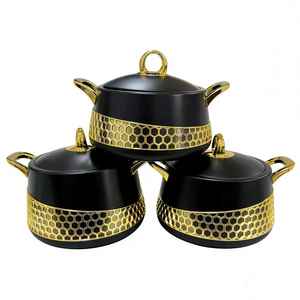 Ensemble de 3 récipients isothermes de luxe avec poignée couronne motif nid d'abeille doré 2L 2.5L 3L – <span class=keywords><strong>Cadeau</strong></span> haut de gamme pour projets de marché et de commerce international - Product Image 1