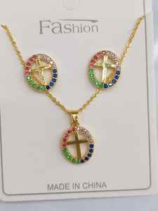 Conjunto de Collar y Aretes con Cruz, Chapado en Oro de 18K, Aretes Colgantes con Colgante de Cruz, Conjunto de Joyería de Moda al por Mayor - Product Image 6