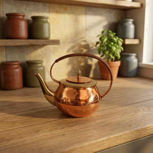 Vintage Copper Tea Kettle With <b>Lid</b> And Handle Metal Water <b>Pot</b> For Tea Serving - Product Image 2