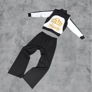 Chaqueta con cremallera y estampado de letras en blanco y negro para hombre, pantalones informales, conjunto de estilo callejero - Product Image 2