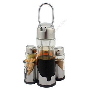 En gros, ensemble de pots à assaisonnements en acier inoxydable anti-humidité pour table à manger, sans odeur, avec support, boîte à condiments et flacon de cuisson - Product Image 5