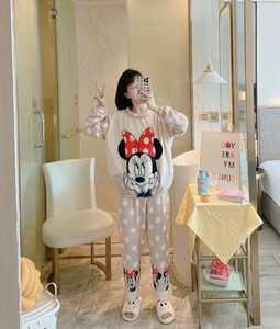 ชุดนอนแขนยาวลายการ์ตูนสำหรับผู้หญิง เอวยางยืด ระบายอากาศได้ดี เหมาะสำหรับฤดูใบไม้ร่วงและฤดูใบไม้ผลิ - Product Image 3