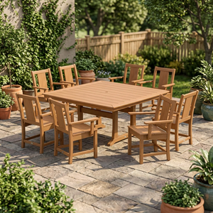 Ensemble de table à manger carrée en teck massif pour 8 personnes, table à plateau en lattes pour patio avec fauteuils - Product Image 3