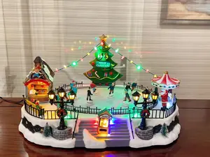 Pista de patinaje musical LED de plástico al por mayor, pueblo navideño, superventas, suministros para casas, decoración navideña 2024