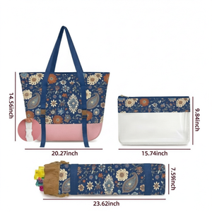 Sac de rangement pour Mahjong en trois parties, sac de transport en toile florale, grande capacité, organiseur d'accessoires de jeu - Product Image 1