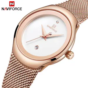 Naviforce 5004, relojes coreanos para mujer, reloj de Hora Simple, malla de acero, relojes digitales de cuarzo, calendario, relojes impermeables para mujer