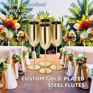 Flûte <span class=keywords><strong>à</strong></span> <span class=keywords><strong>champagne</strong></span> en acier inoxydable avec logo personnalisé, pour les célébrations de mariage, élégante <span class=keywords><strong>coupe</strong></span> <span class=keywords><strong>à</strong></span> <span class=keywords><strong>champagne</strong></span> en métal doré - Product Image 3