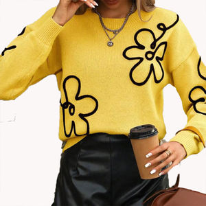 Suéter de Moda para Mujer con Bordado de Flores en 3D, Personalizable, Cuello Redondo, Jersey de Manga Larga - Product Image 3