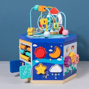 Cube d'activités Montessori en bois 7 en 1 pour enfants <span class=keywords><strong>de</strong></span> 1 à 3 ans, jouet éducatif, labyrinthe <span class=keywords><strong>de</strong></span> perles, trieur <span class=keywords><strong>de</strong></span> formes, écologique, unisexe, château à compartiments - Product Image 6