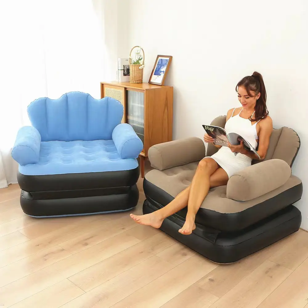 Nuevo sofá cama inflable plegable de doble uso engrosado flocado PVC sofá perezoso colchón para dormir por la tarde