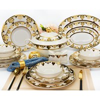 98pcs porcelaine osseuse céramique vaisselle de luxe assiettes royales ensemble de table à manger 98pcs pour 12 personnes