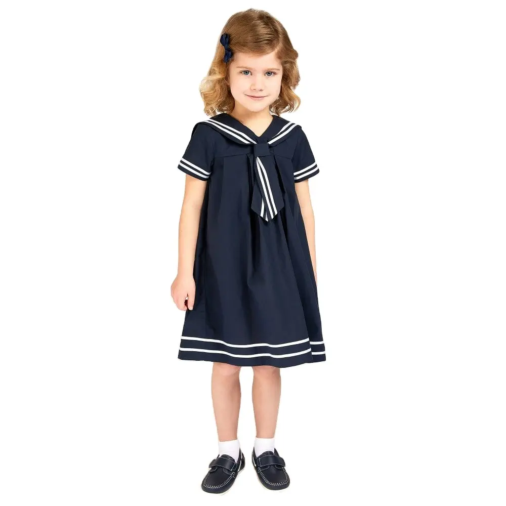 कस्टम नौसेना नीले या सफेद कपास छोटे बच्चों को लड़कियों गर्मियों नाविक पोशाक preppy जेके शैली बालवाड़ी वर्दी पोशाक बच्चों