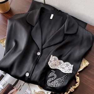 <span class=keywords><strong>Pigiama</strong></span> Stile <span class=keywords><strong>Camicia</strong></span> in Seta Ghiaccio per Primavera ed Estate, Abbigliamento da Casa, Indossabile Anche Fuori Casa, <span class=keywords><strong>Camicia</strong></span> da Notte Femminile di Alta Gamma Decorata con Strass - Product Image 4