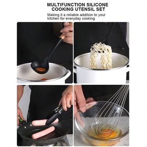 Kaimi – Ensemble d'ustensiles de cuisine 13 pièces en 1 avec manche en bois, antiadhésif, couteau de chef, ustensiles de cuisson en silicone et support de rangement - Product Image 3