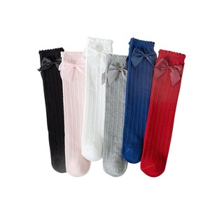 Chaussettes hautes respirantes à volants avec nœud pour filles, collection printemps-été, vente en gros - Product Image 1