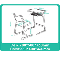 Meubles d'école modernes et durables très demandés, ensemble de bureau et chaise pour un seul élève, dessus en plastique ABS avec structure en acier, salle de classe