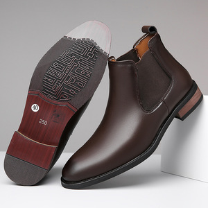 Bottines <span class=keywords><strong>Chelsea</strong></span> en <span class=keywords><strong>cuir</strong></span> microfibre marron pour homme de haute qualité, confortables et antidérapantes, avec bout pointu, style cheville - Product Image 5