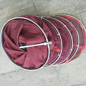 Jaula de pesca con red de nailon, acero inoxidable, plegable, color rojo vino, doble anillo para pescadores - Product Image 1