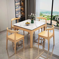 Ensemble table et chaises de salle à manger en bois massif style nordique moderne, plateau en pierre, durable, forme carrée, pour usage domestique, salon/balcon