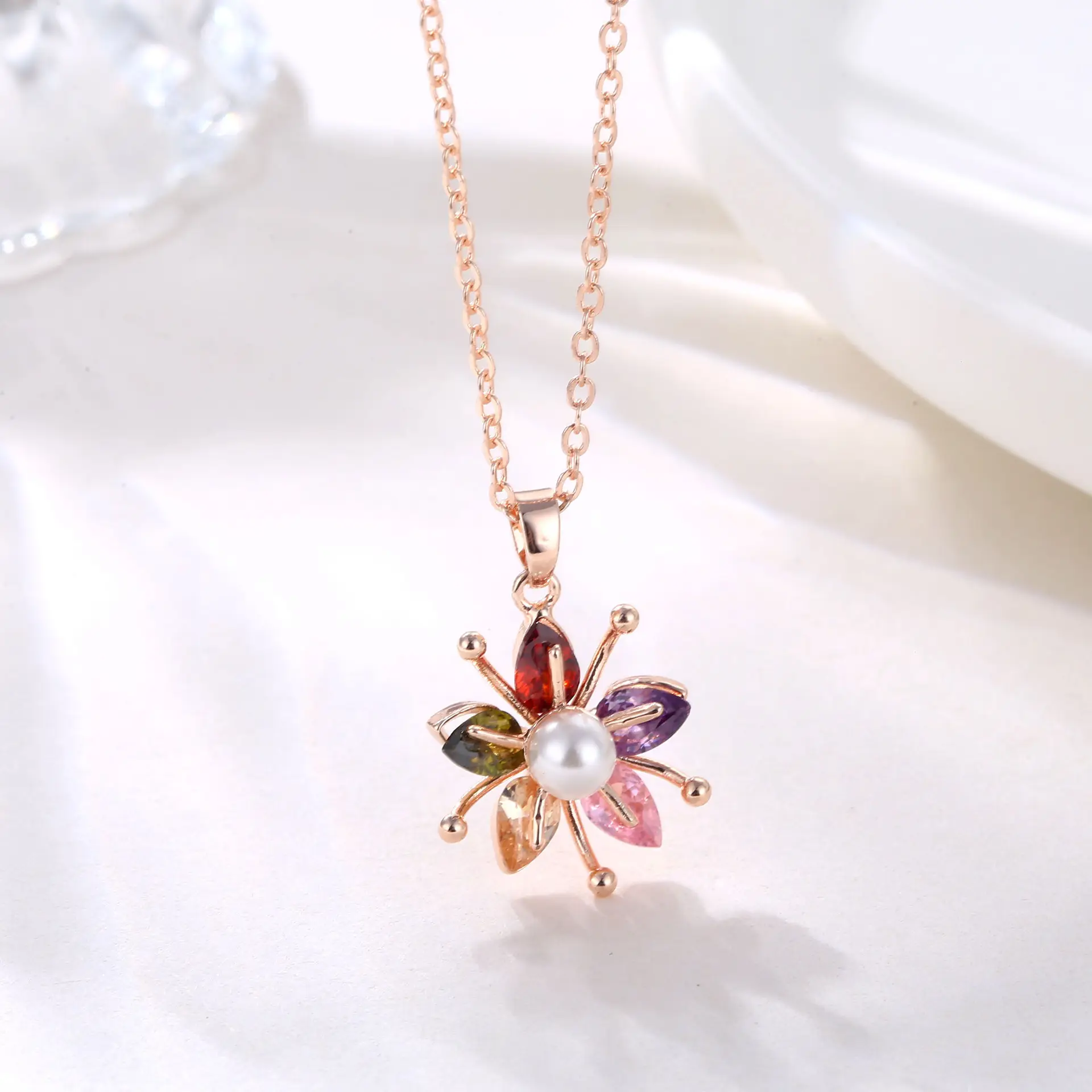 flower pendant Europe and the United States colorful rose gold fashion light luxury necklace women's jew