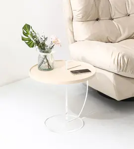 Fabrik Wohn möbel Moderner kreativer Wohnzimmer tisch Transparenter klarer Acryl-Kaffee-Beistell tisch mit rundem Ende und Holzplatte