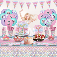Ensemble de vaisselle de fête sirène colorée très vendu, fournitures de fête d'anniversaire pour enfants et filles sur le thème de l'océan