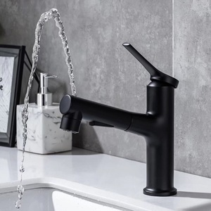 High Quality <strong>Pull</strong> Out Black Brass Alloy <strong>Bathroom</strong> Tap Hot Cold <strong>Sprayer</strong> Mixer Taps Black <strong>Pull</strong>-Out Basin <strong>Faucet</strong> - Product Image 1
