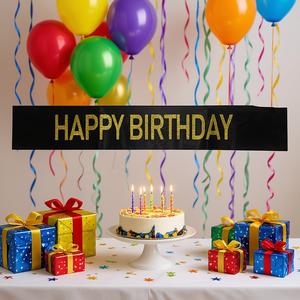 Fascia Nera per Compleanno con Lettere Dorate, Elegante Decorazione per Feste, Confezione da 12 Pezzi - Product Image 3