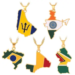 Creative Trend Accessories Zinc Alloy World Map Flag Necklace Pendants Gold Plated Necklace Custom Necklace Pendant Logo