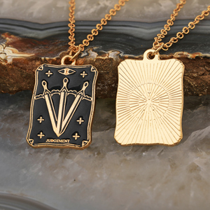 Collar con Colgante de Carta del <span class=keywords><strong>Tarot</strong></span> de Aleación Esmaltada Estilo Pintura al Óleo Atardecer Dorado sobre Fondo Negro, Personalizado a la Moda - Product Image 5