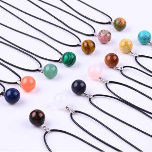 Chaude 16mm Nature Pierre Boule Ronde Pendentif <span class=keywords><strong>Poinçon</strong></span> Rond Collier Accessoires Coloré Boule De Cristal Améthyste Agate Collier pour Diy - Product Image 4