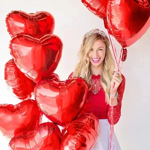 Balões de hélio para festa de aniversário e casamento, ouro rosa, vermelho e rosa, 18 polegadas, coração, amor, globos, dia dos namorados