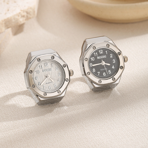 Anello <span class=keywords><strong>Orologio</strong></span> da Dito Personalizzato con Logo, Regalo Semplice per Matrimonio, Fidanzamento, Festa, in Lega di Zinco Placcato Argento con Cinturino Elastico - Product Image 5