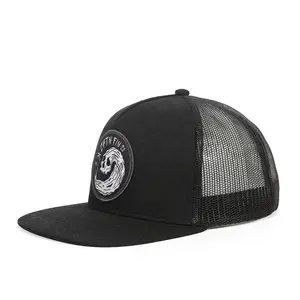 Customized Snapback Hat Flat Brim Breathable Mesh Plain Trucker Caps 5 Panel Sport Black Hip-hop Vintage Snapback Cap Hat