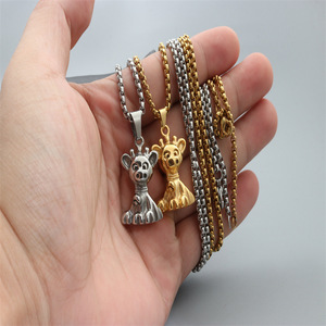 Yunnique Collier Pendentif Veau Cartoon en Acier Inoxydable Unisexe, Bijou Tendance, Cadeau Mode, Or & Argent Blanc - Product Image 4