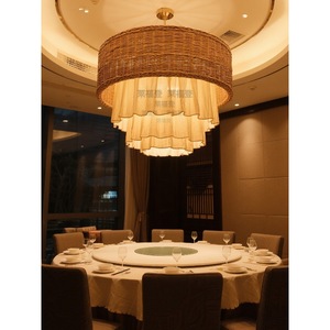 Chinese Style Rattan Chandelier Round E27 Gold 60cm 80cm 100cm For <b>Dining</b> Room Hotel Teahouse Restaurant <b>Lighting</b> - Product Image 5