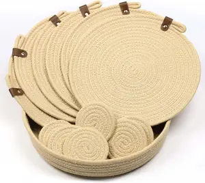Juego de manteles individuales tejidos redondos de 6 manteles individuales de ratán de cuerda de yute de algodón natural manteles individuales trenzados