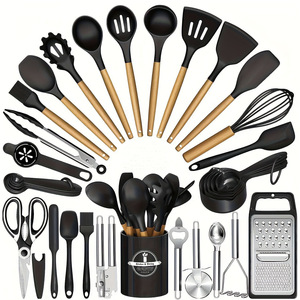 34-piece Wooden-handled <strong>Silicone</strong> Kitchenware Set, Heat-resistant Non-stick <strong>Silicone</strong> Spatula and Spoon, Kitchen <strong>Tool</strong> Set - Product Image 1