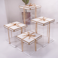 Boîte à gâteau d'anniversaire auto-élevante KinSun entièrement transparente en matériaux recyclés, 4-12 pouces, fermeture magnétique, gaufrage personnalisable