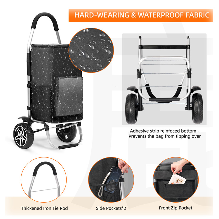 Heavy Duty Utility for Grocery Shopping 2 in 1 Foldable Shopping Cart Waterproof Collapsible Hand Truck with All-Terrain Wheels