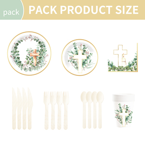 Juego de Vajilla Desechable DAMAI con Diseño de Hojas y Cruz para Comunión, Servilletas para Bautizo de Bebé, Decoraciones para Fiestas con Flores de Bautizo - Product Image 6