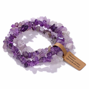 Pulsera de piedra natural, amatista de cuarzo rosa, 3 unidades/juego, joyería elástica, piedras preciosas bohemias, cuentas irregulares de ágata, conjunto de pulsera - Product Image 1