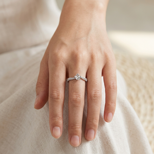 Anillo de compromiso con diseño de capullo de diamante, el más popular, de oro blanco macizo de 18 quilates con diamante natural auténtico, engaste semimontado, para mujer, banda de boda - Product Image 5