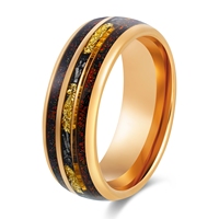 Bague de mariage et de fiançailles de luxe en carbure de tungstène plaqué or rose avec incrustation d'opale de feu rouge, de météorite et de feuille d'or pour couples