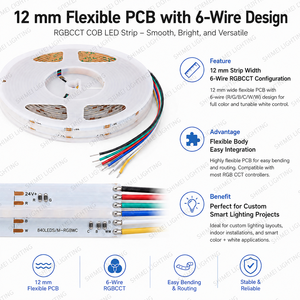 ไฟ LED แถบ RGBW <span class=keywords><strong>6</strong></span>พิน<span class=keywords><strong>12</strong></span>มม. RGBW DC24V 840 LED ปรับความสว่างได้ COB แบบแถบไฟ LED rgbct - Product Image 3