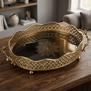 Luxury Metal Decorative Serving Tray with Handles Gold <b>Black</b> <b>Vanity</b> Tray for Coffee Tea Dining <b>Table</b> Home Decor Display - Product Image 3